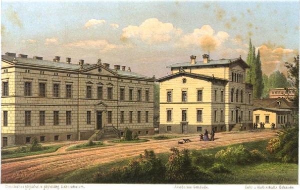 Landwirtschaftliche Akademie Poppelsdorf, Farblithographie von 1868.