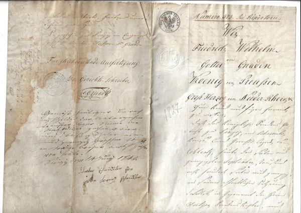 Urteil des Königlichen Friedensgerichts zu Sinzig 1827